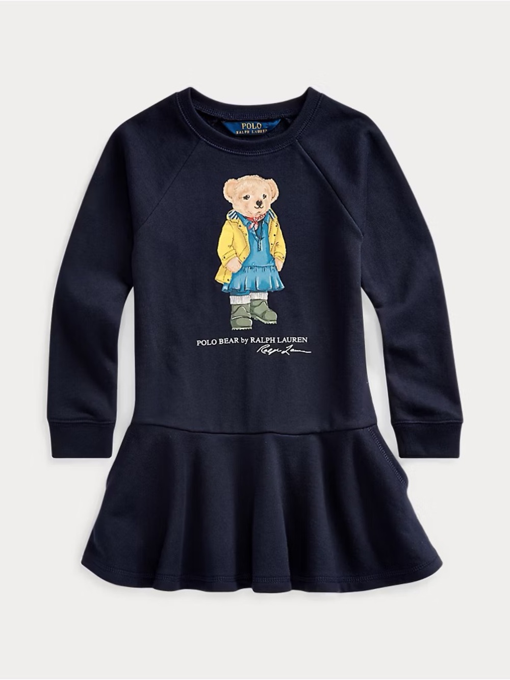 Ralph Lauren Navy Classic Polo Bear Terry Sweatshirt Dress | girls size 5